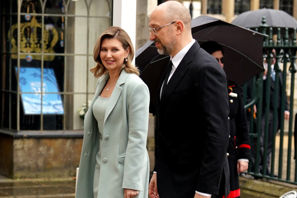 Ukrainian first lady Olena Zelenska and Ukrainian Prime Minister Denys Shmyhal.