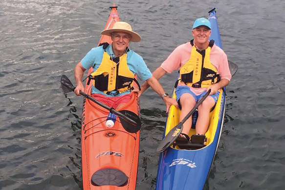 Kayaking on Sydney Harbour with John Key in 2016.