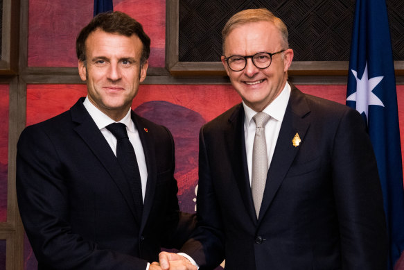 President Emmanuel Macron could be swapping his suit for a Matildas’ jersey if he loses a bet with Prime Minister Anthony Albanese. 