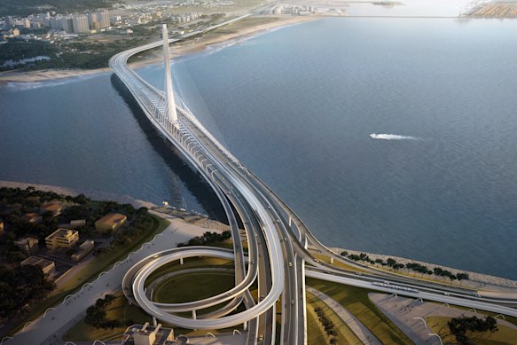 Design render of the Danjiang Bridge, Taipei.