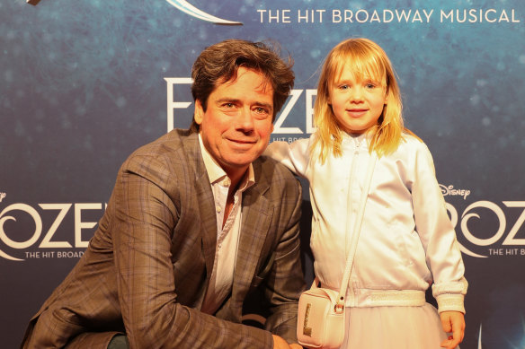 Gillon McLachlan with his daughter Luna at the <i>Frozen</i> premiere on Wednesday night.