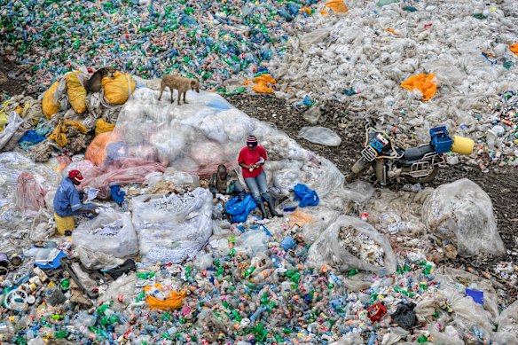 This still from the documentary Anthropocene shows plastics recycling, in Nairobi, Kenya in 2016. 