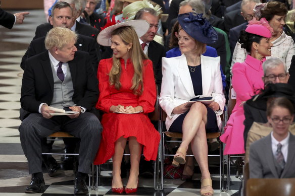 UK Foreign Secretary Liz Truss, pictured second-left at the Jubilee thanksgiving service, could replace Boris Johnson if a no-confidence motion were successful. 