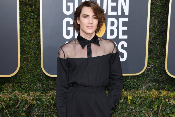 American Horror Story star Cody Fern at last year's Golden Globes. He was lauded for his gender-blurring appearance on the red carpet. 