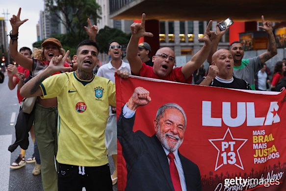 Supporters of the Brazilian president and candidate Luiz Inácio Lula da Silva gather in Sao Paulo, on Sunday.