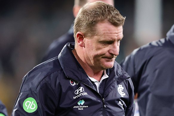 Michael Voss’ position as senior coach of the Blues is under increased scrutiny.