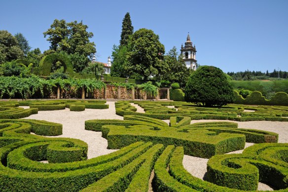 Garden magic in the form of a labyrinth of box hedges in the castle grounds.