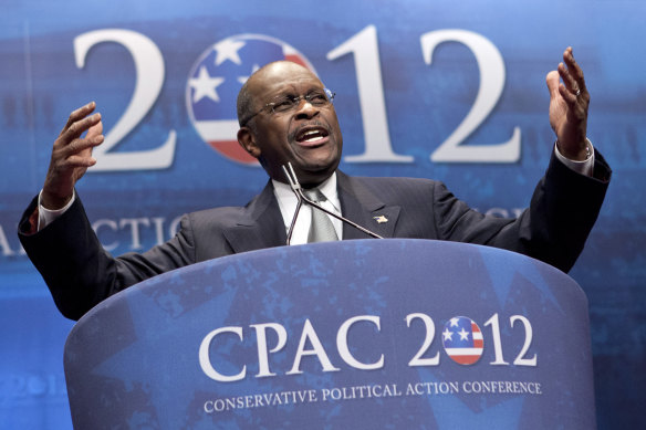 Herman Cain addresses the Conservative Political Action Conference in Washington in 2012.