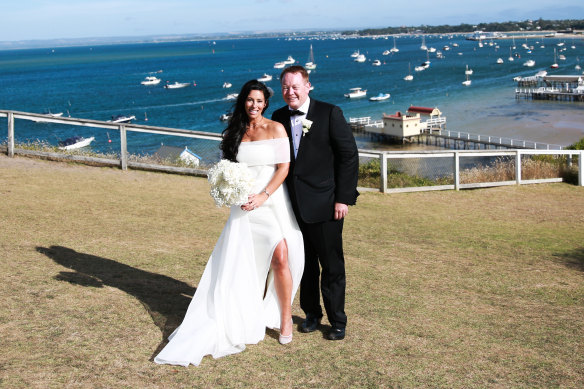 Luba Grigorovitch and Ben Gray on their wedding day on the Mornington Peninsula.