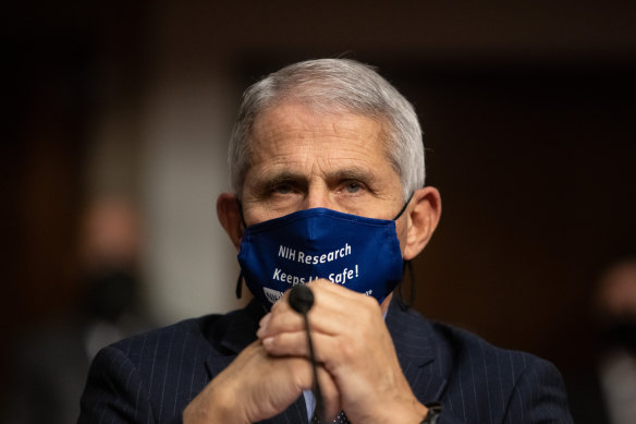 Anthony Fauci, director of the National Institute of Allergy and Infectious Diseases, sits ahead of a Senate Health Education Labor and Pensions Committee hearing.