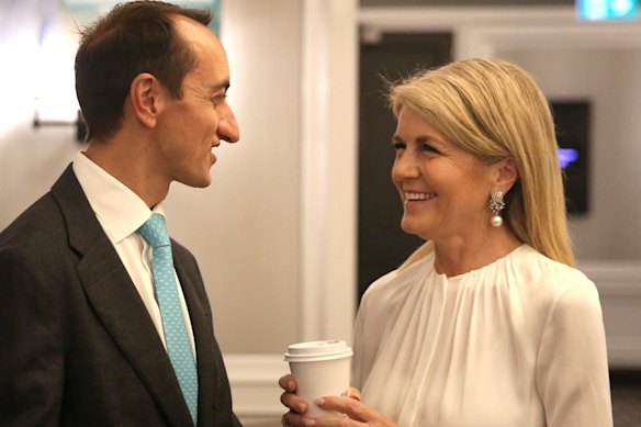 Julie Bishop at the launch of Dave Sharma’s Wentworth re-election campaign. Scott Morrison’s unpopularity with moderate Liberal voters meant he didn’t make a similar appearance.