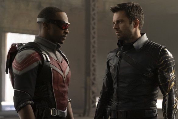  Anthony Mackie (left) as the Falcon and Sebastian Stan as the Winter Soldier in a scene from The Falcon and the Winter Soldier.
