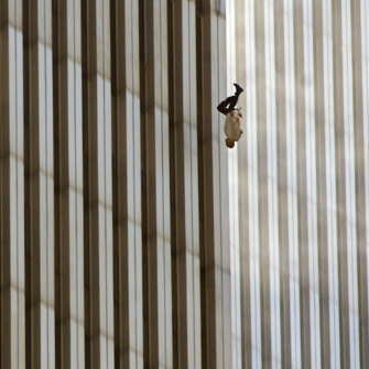 A person falls from the north tower of New York’s World Trade Centre.
