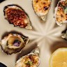 Hot oysters are available in kilpatrick, mornay, baked miso, rockefeller, garlic butter crumb.