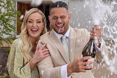 Block winners Britt and Taz celebrate their life-changing auction result