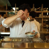 Two broths are available: a clear duck-based soup; and a 12-hour chicken option.