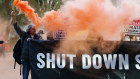 Protesters outside the Woodside AGM in Perth last May. 