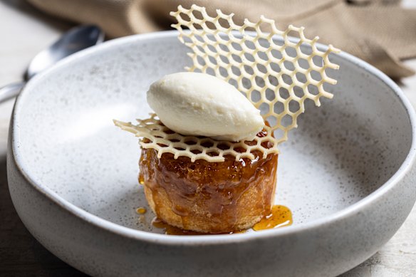Honey sponge with creme fraiche.