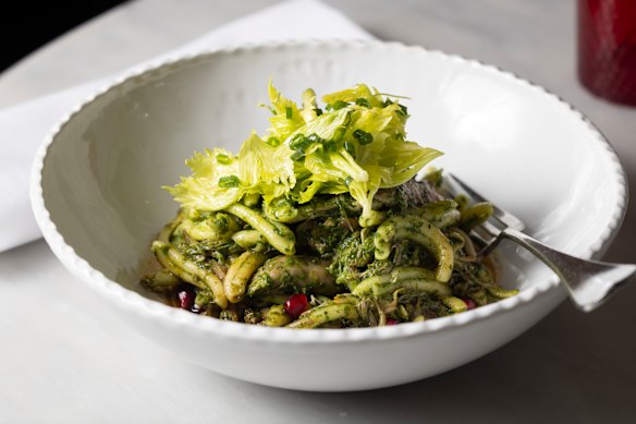 Casarecce pasta with slow-cooked duck leg.