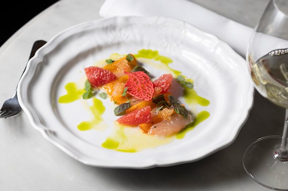 Crudge of fish with persimmin sauce and a trifle of citrus.