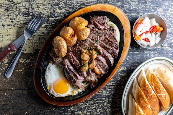 Sizzling steak platter.