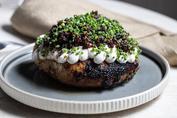 Flatbread with almond “ricotta” and mushroom XO.
