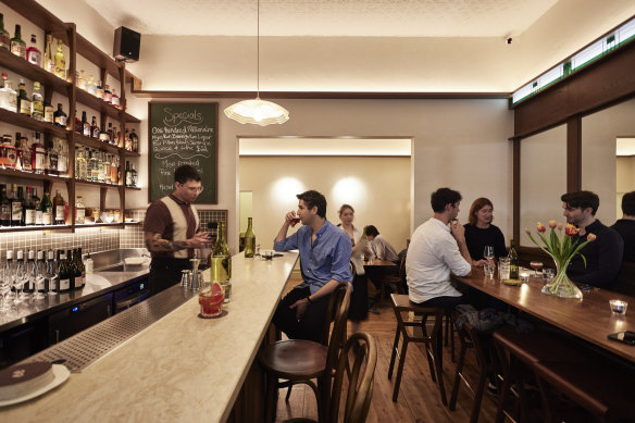 Inside the cosy Bar Bellamy in Rathdowne Street, Carlton.