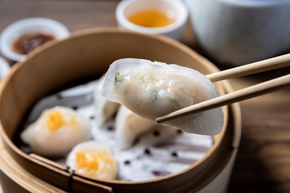 Prawn and chive dumplings at Chef Wong, which you order by the piece.