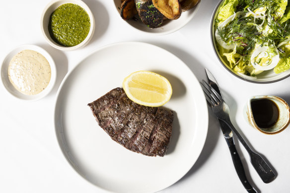 Go-to dish: Wagyu flank steak (pictured with assorted additional accompaniments).
