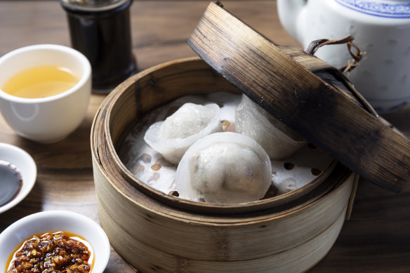 The coriander and roast duck filling (plus pork and prawn) is a house invention.