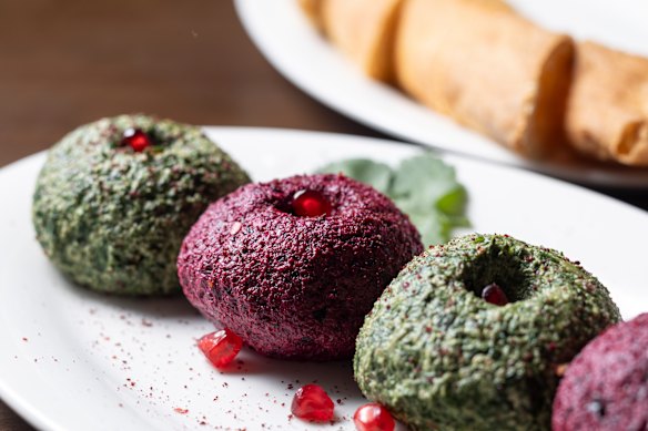 Pkhali, spinach and beetroot vegetable-based herby snacks.