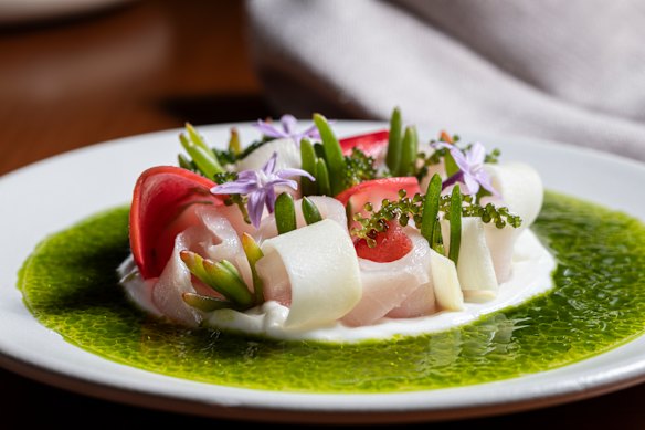 Borneo hinava (swordfish ceviche with sea grapes, coconut, green mango and calamansi dressing).
