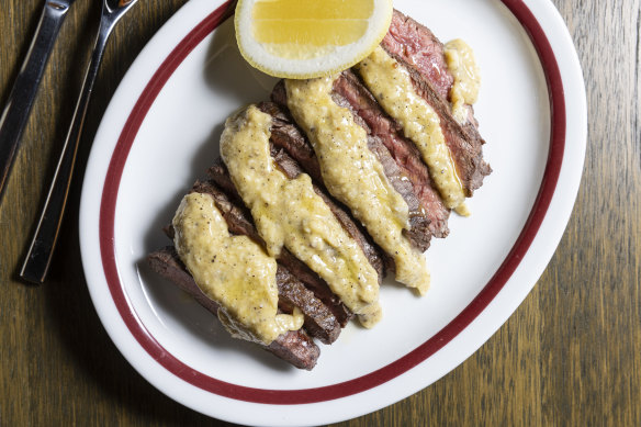 Oyster blade steak with cheesy cacio e pepe butter.