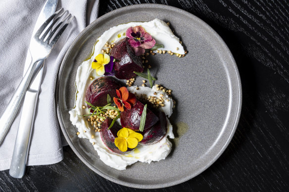 The go-to dish: Roast beetroot, whipped feta, tarragon and toasted 
buckwheat.