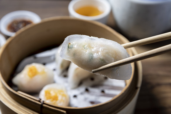 Prawn and chive dumpling.