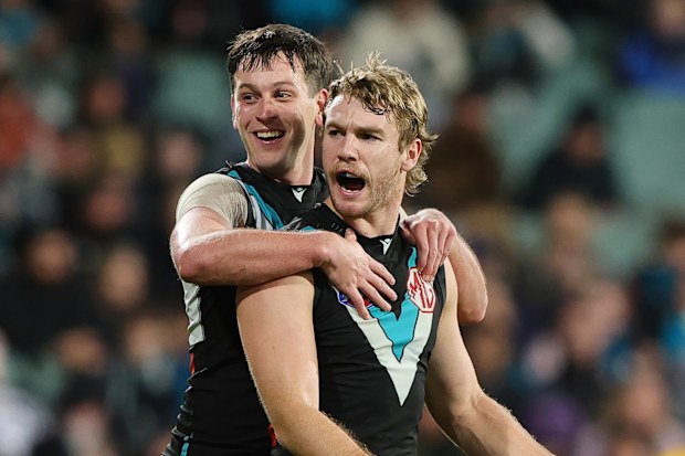 Zak Butters celebrates with Jason Horne-Francis.