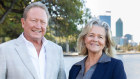 Andrew and Nicola Forrest on the banks of the Swan River in Perth last year.
