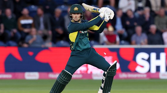 Jake Fraser-McGurk in action in the second Twenty20 against England.