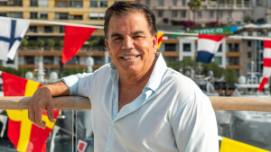 Ian Malouf aboard his 241-foot superyacht, Coral Ocean, docked at Monaco’s Port Hercules.