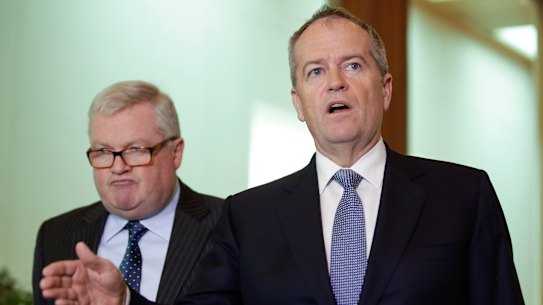 Bill Shorten and lawyer Peter Gordon at Parliament House on Tuesday. 