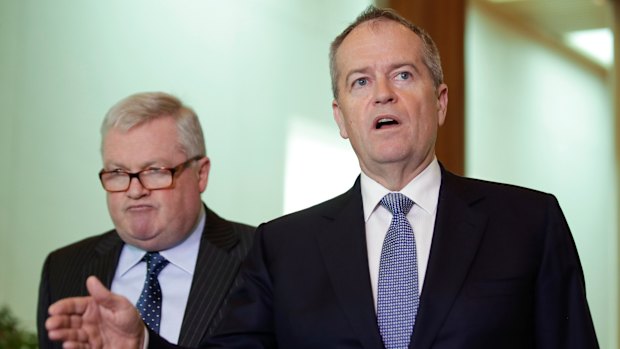 Bill Shorten and lawyer Peter Gordon at Parliament House on Tuesday. 