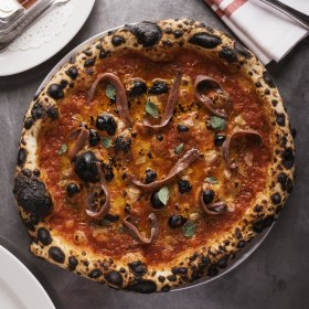Pizza marinara with Ortiz anchovies. 
