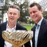 Casey Dellacqua, Todd Woodbridge and Lleyton Hewitt pose with the United Cup trophy during the 2025 United Cup Official Draw at Foundation Hall, Museum of Contemporary Art on October 21, 2024 in Sydney, Australia. (Photo by Matt King/Getty Images for Tennis Australia)
