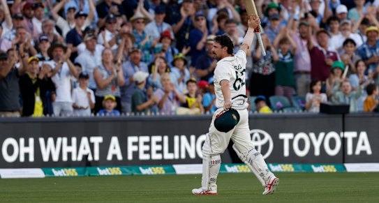 Travis Head walks off Adelaide Oval after his blistering ton against India.