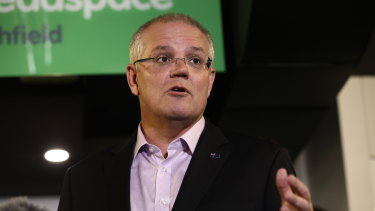 Prime Minister Scott Morrison speaking at a Headspace Centre during the 2019 election campaign.
