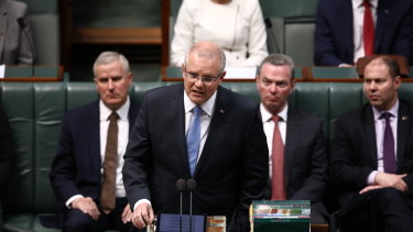 Prime Minister Scott Morrison delivers the national apology on Monday.