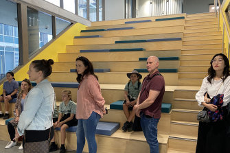 Parents work through an ‘ideation lounge’ - where students can present ideas and projects - at the new Brisbane South State Secondary School.