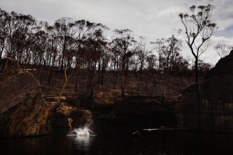 A watering hole in the Blue Mountains, where the Gospers Mountain Fire tore through the communities of Clarence, Dargan and Bell over Christmas.