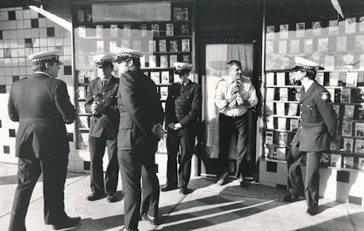 Police and detectives outside the Bookshop Exchange on High Street, Thornbury, where the body of Maria James was found.