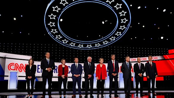 Democrat presidential hopefuls line up for Tuesday's debate in Detroit.